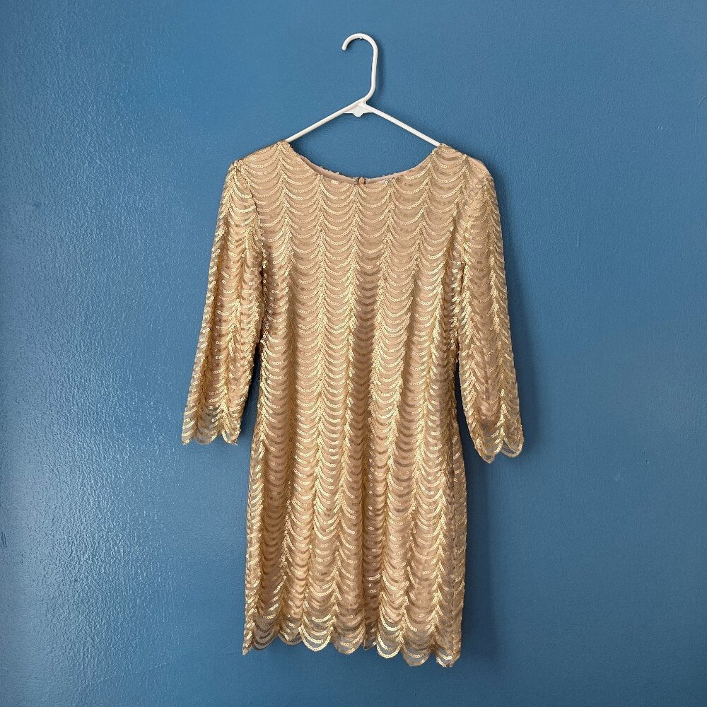 Gold Sequined Mini Dress with 3/4 Sleeve by Minuet from Modcloth